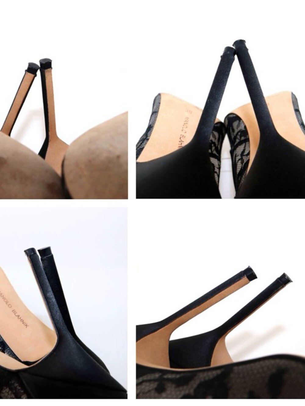 SOLD——- Manolo Blahnik 38 BB 105 Black Floral Lace Satin Stiletto Point Toe Pump - Picture 14 of 15